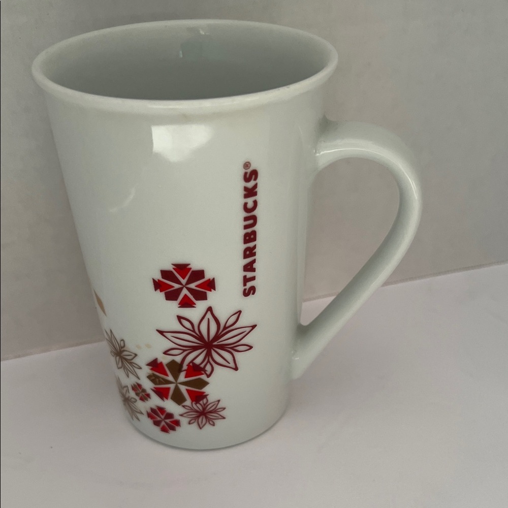 Starbucks Red and‎ Gold Poinsettia Snowflake  Mug